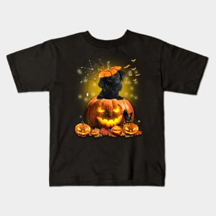 Black Labrador Spooky Halloween Pumpkin Dog Head Kids T-Shirt